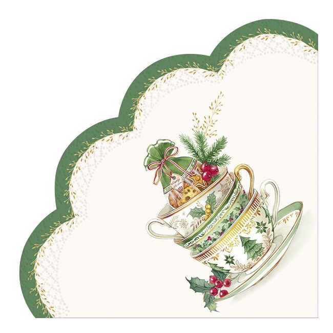 Serwetki okrągłe 34cm Festive tea time 12szt. kremowe - 1