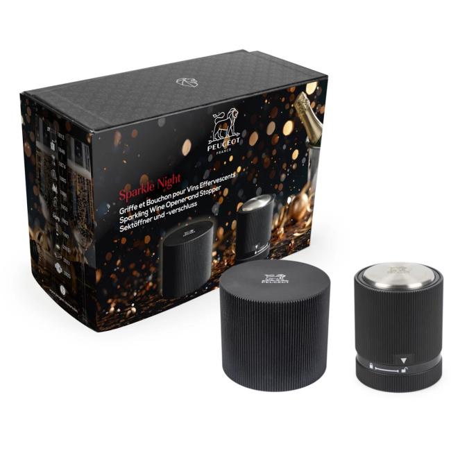 Zestaw do szampana Sparkle Night korek + obcinacz do folii czarny matowy