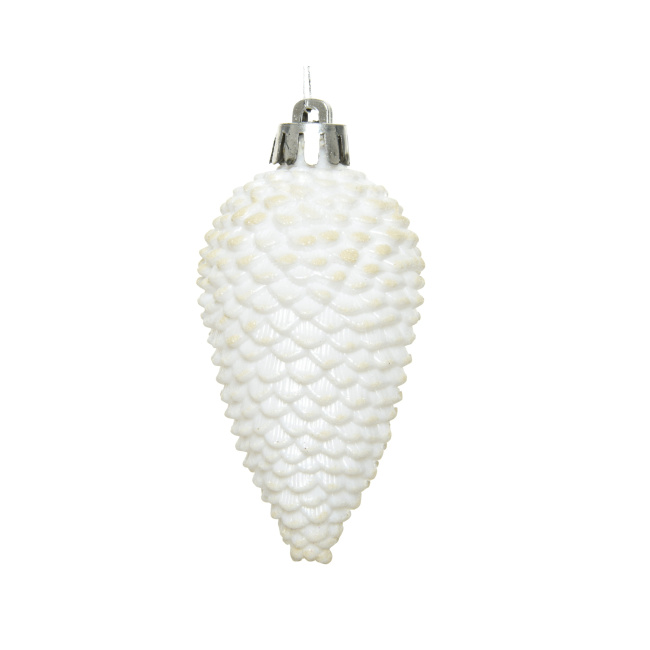 Komplet 6 zawieszek szyszka 8x4.5cm biały mat