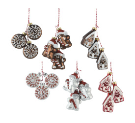 Zawieszka pierniki/domek/bałwanek 6.3cm potrójna (1 sztuka mix)