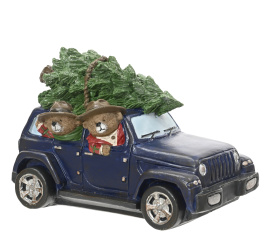 Dekoracja samochód z misiami i choinką 13x19x11cm
