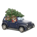 Dekoracja samochód z misiami i choinką 13x19x11cm - 1
