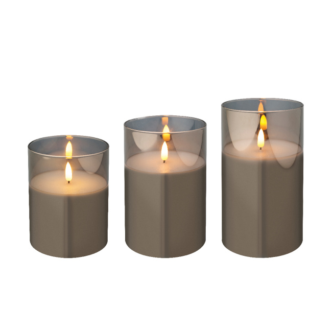 Komplet 3 świec w szkle szary