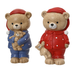 Figurka miś w piżamie 18x11x7.5cm czerwony/niebieski (1 sztuka mix)