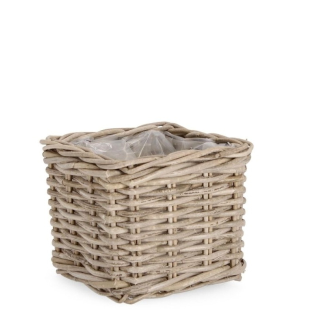 Kosz 21x21x18cm rattanowy kubu szary
