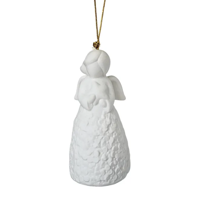  Zawieszka aniołek z gwiazdą w sukience w kwiaty 11.5cm biała porcelana 