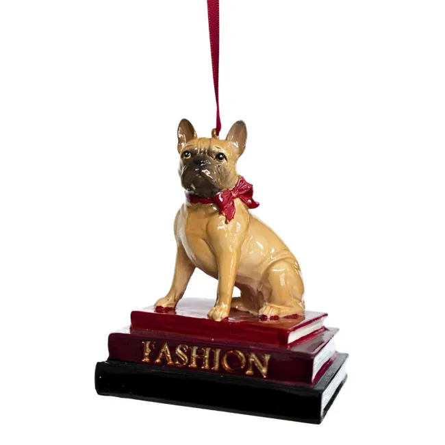  Zawieszka pies buldog na książkach 10x8,3cm