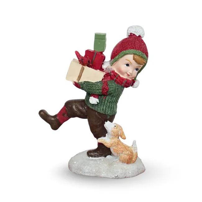  Dekoracja figurka dziecka z psem 11,1x9cm red-green
