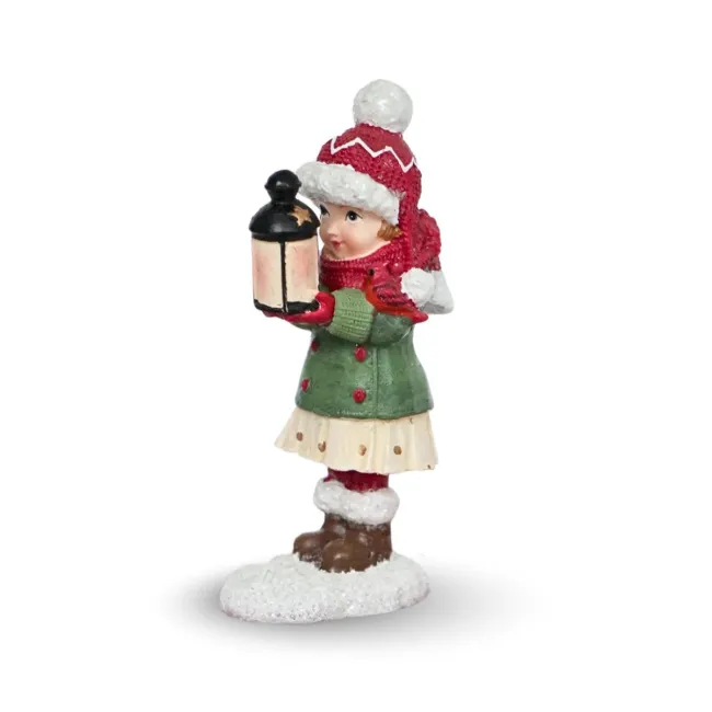  Dekoracja figurka dziecka z lampionem 11.2x5.4cm red-green