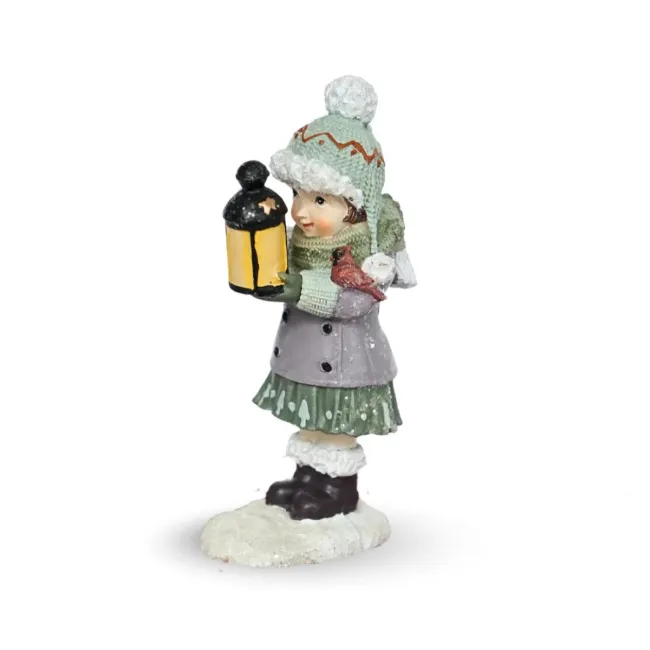  Dekoracja figurka dziecka z lampionem 11.2x5.4cm green-brown