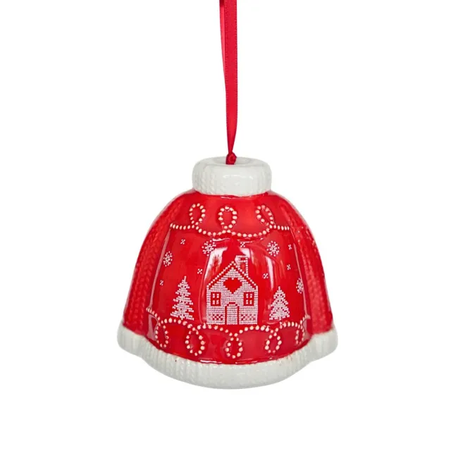  Zawieszka dzwonek w kształcie swetra 10,7x9,5cm red