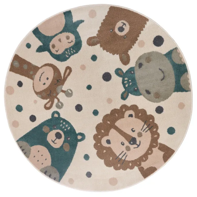Dywan dziecięcy Adventures 140cm Animal Party Cream Brown Blue okrągły