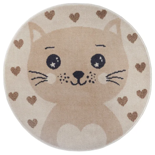 Dywan dziecięcy Adventures 140cm Cat Cream Beige okrągły