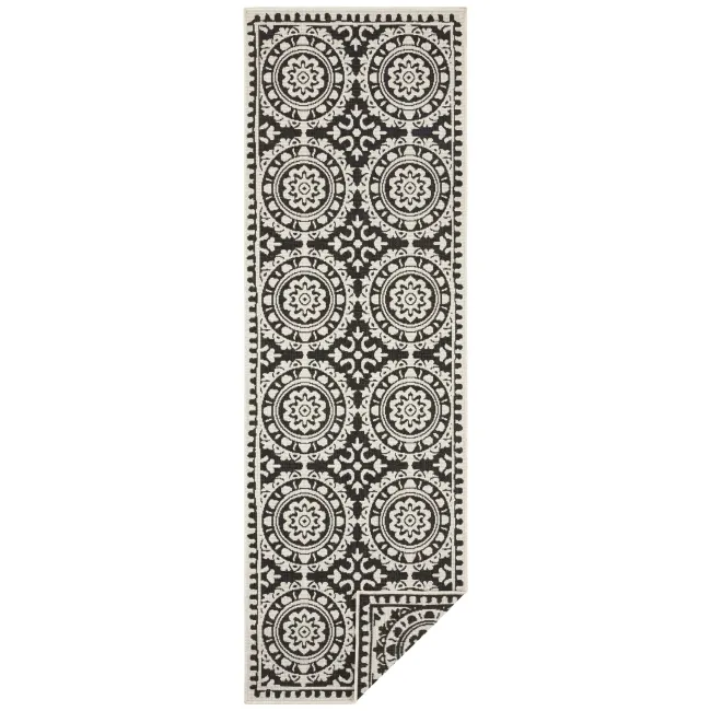 Dywan Twin Supreme 80x350cm Jardin Black Cream dwustronny do wnętrz i na zewnątrz