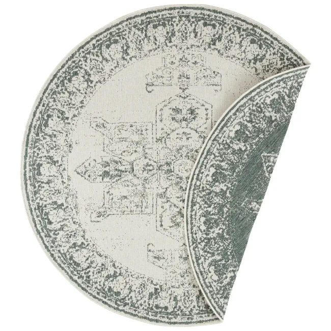 Dywan Twin Supreme 140cm Borbon Green Cream dwustronny okrągły do wnętrz i na zewnątrz