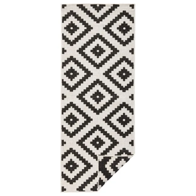 Dywan Twin 80x350cm Malta Black Cream dwustronny do wnętrz i na zewnątrz