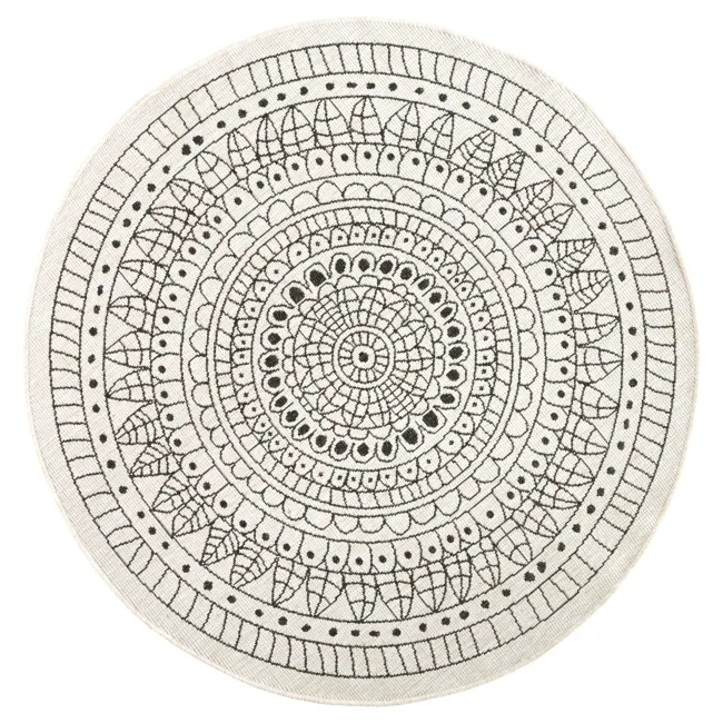 Dywan Twin 140cm Porto Black Cream dwustronny okrągły do wnętrz i na zewnątrz
