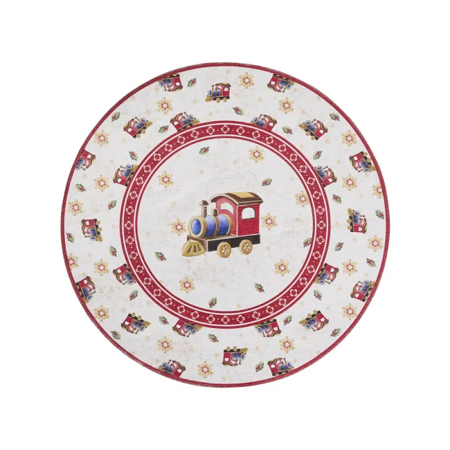 Dywan Toy's Delight 160cm Christmas Train Cream Red okrągły