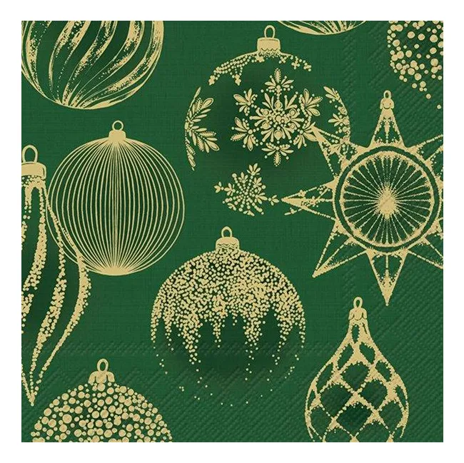 Serwetki 33x33cm Shining Baubles Green Gold 20szt.