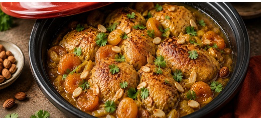 TAGINE Z KURCZAKIEM, MORELAMI I MIGDAŁAMI